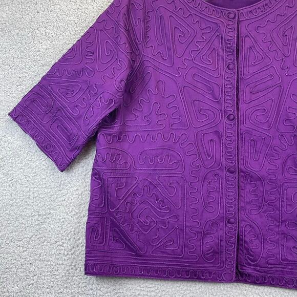 Catherines Maggie Barnes Jacket 14P 16P Artsy Aztec 3/4 Sleeve Lined Purple - Picture 3 of 11